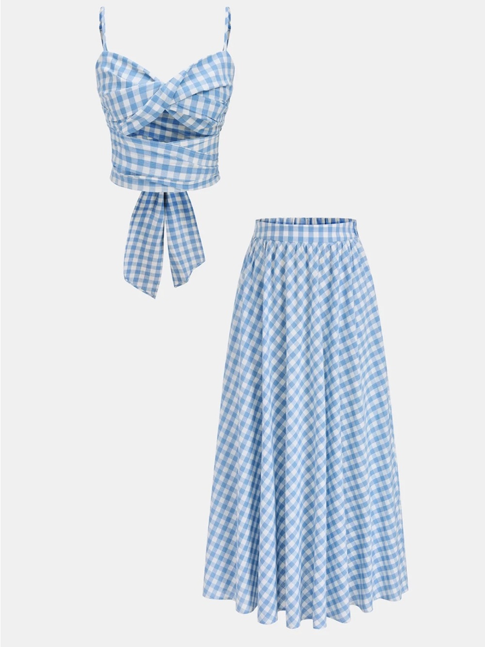 Commense Blue Gingham Two-Piece Skirt Set - Women's XS